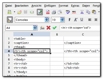 HTML-Tabelle in OpenOffice Calc